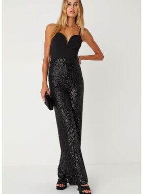 NWOT Lulus Dazzling Vision Black Sequin Sleeveless Wide-Leg Jumpsuit XXL